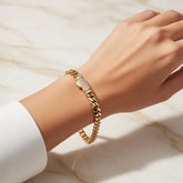 14K Solid Gold Monaco Chain Bracelet, 4mm Sleek Statement Style