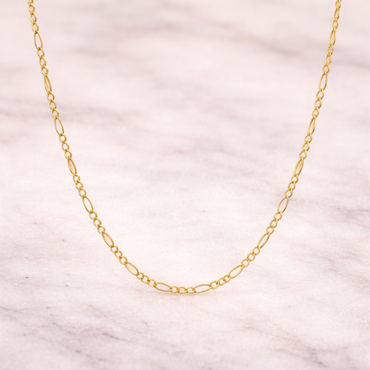 14K Yellow Gold Figaro Link Chain Necklace 18" (2mm)