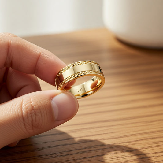 14K Yellow Gold Braided Twisted Rope Wedding Band Ring – 6.4mm, Size 8, 9.1g