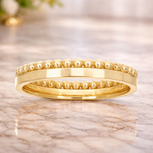 14K Solid Yellow Gold Plain Beaded Band Ring – Stackable, Size 8 (4.1mm, 5.5 Grams)