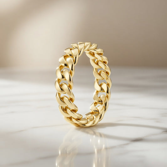 14K Yellow Gold 5mm Miami Cuban Curb Link Ring (Sizes 6–9)