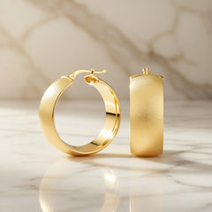 14K Yellow Gold Hollow Rounded Tube Earrings – Sand Finish, 1" Drop (9.7mm), 5.2g