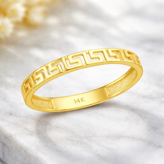 14K Solid Gold Byzantine Meander Ring – Timeless Greek Key Band Design