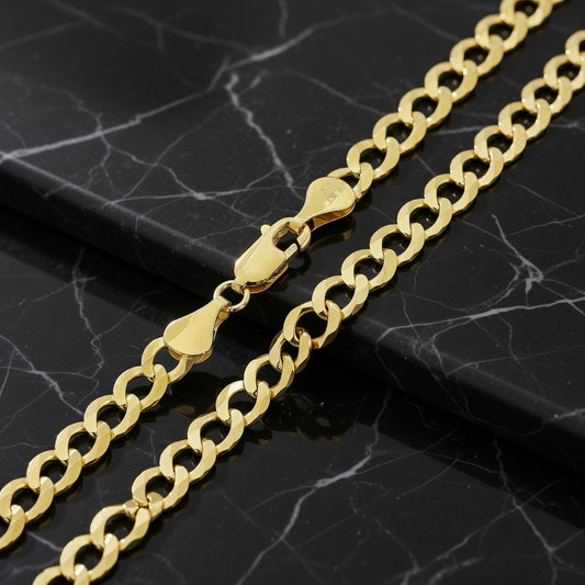 14K Solid Yellow Gold Curb Link Chain – 5.5mm, 20"–28" Length Options