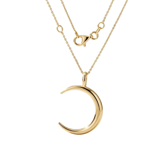 14K Solid Yellow Gold Crescent Moon Pendant Necklace, 18 Inch – 3.3 Grams