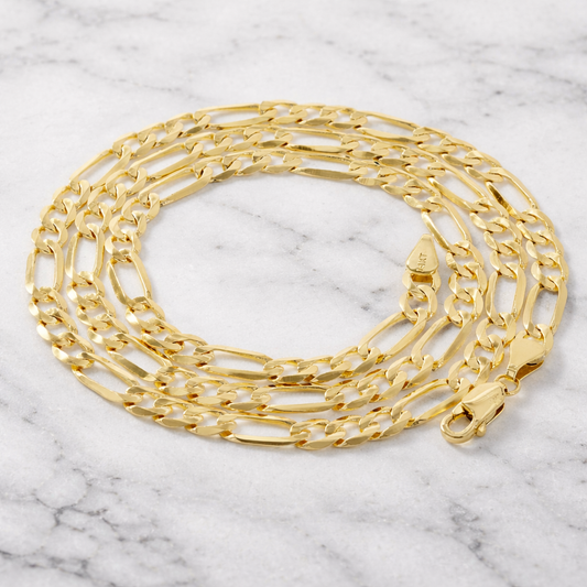 14K Yellow Gold Figaro Chain Necklace – 2.3mm Classic Link, Available in Multiple Lengths