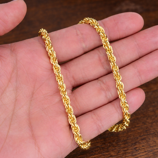 Men’s 14K Yellow Gold Rope Chain Necklace – 4.5MM Width