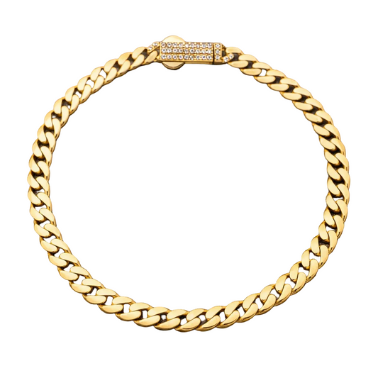 14K Solid Gold Monaco Chain Bracelet, 4mm Sleek Statement Style
