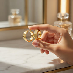 14K Yellow Gold Greek Key Hollow Hoop Earrings – 21x6mm, Lightweight 2.3 Grams