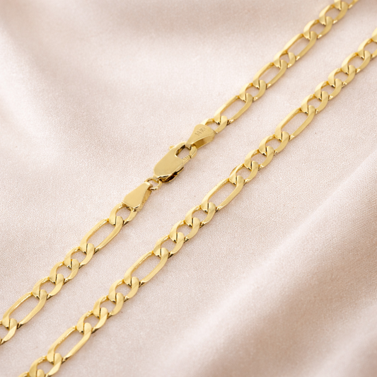 14K Yellow Gold Solid Figaro Chain for Men – 4.9mm, 22"–28" Lengths