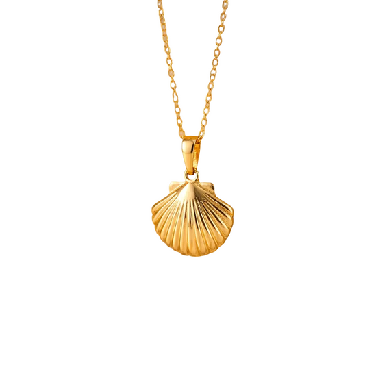 14K Solid Gold Handmade Scallop Shell Necklace Pendant