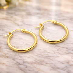14K Solid Yellow Gold Hollow Hoop Loop Earrings – 22.3mm Diameter, 1.5 Grams