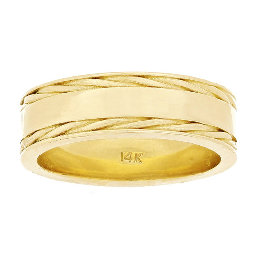 14K Yellow Gold Braided Twisted Rope Wedding Band Ring – 6.4mm, Size 8, 9.1g