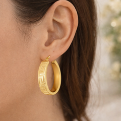 14K Yellow Gold Greek Key Hollow Hoop Earrings – 21x6mm, Lightweight 2.3 Grams