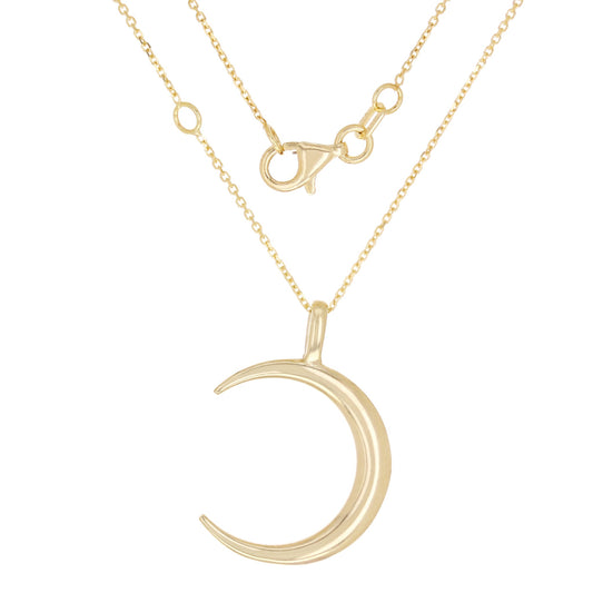 14K Solid Yellow Gold Crescent Moon Pendant Necklace, 18 Inch – 3.3 Grams