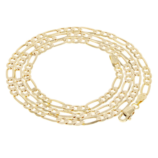 14K Yellow Gold Solid Figaro Chain Necklace – 3.2mm Classic Link, Multiple Length Options