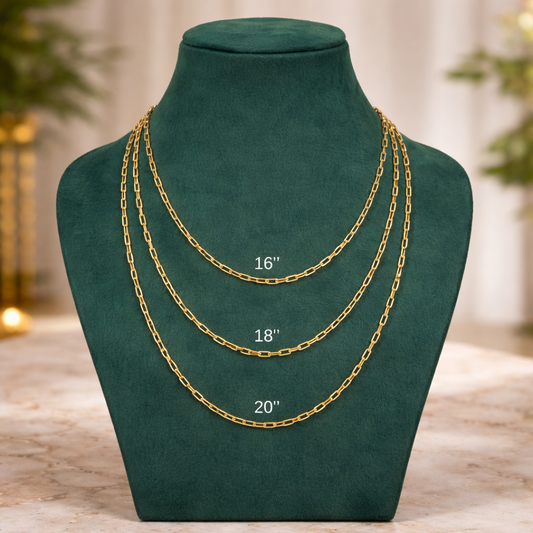 14K Solid Gold Paperclip Chain Necklace – Minimalist Rectangle Link, 1.9mm–3.4mm, 16–20 Inch Layering Choker