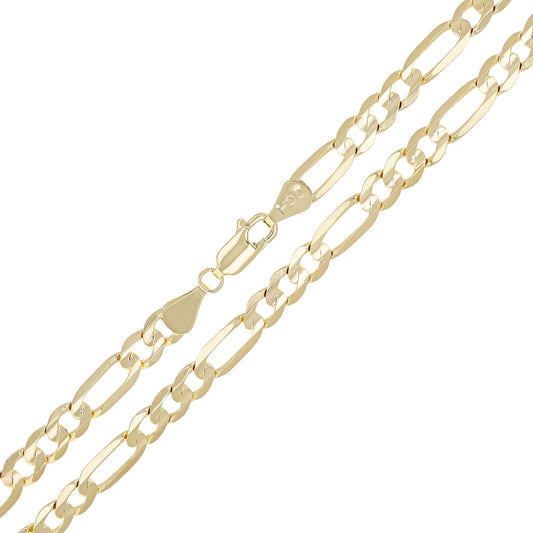 14K Yellow Gold Figaro Chain Necklace – 2.3mm Classic Link, Available in Multiple Lengths