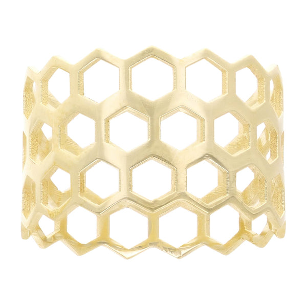 14K Yellow Gold Honeycomb Design Ring – Stackable, 11.8mm Wide, Size 6.5, 2.3 Grams