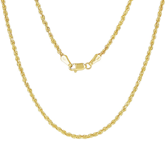 Solid 14K Yellow Gold 1.5mm Diamond-Cut Rope Chain Necklace – Multiple Lengths 16"–30"