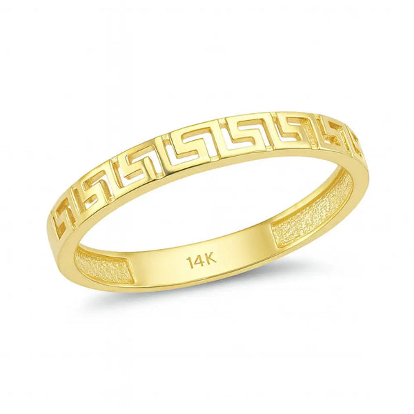 14K Solid Gold Byzantine Meander Ring – Timeless Greek Key Band Design