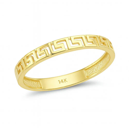 14K Solid Gold Byzantine Meander Ring – Timeless Greek Key Band Design