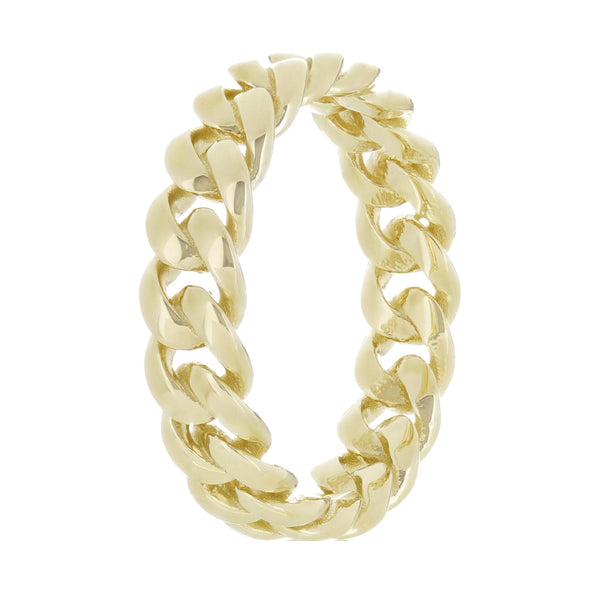 14K Yellow Gold 5mm Miami Cuban Curb Link Ring (Sizes 6–9)