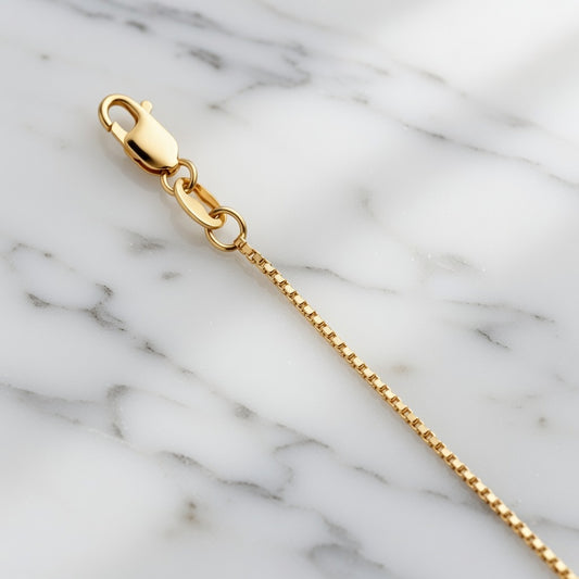 14K Yellow Gold 1.1mm Mirror Box Chain – 18-Inch Sleek & Polished Style