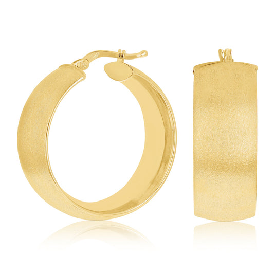 14K Yellow Gold Hollow Rounded Tube Earrings – Sand Finish, 1" Drop (9.7mm), 5.2g