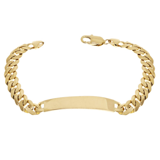 10K Yellow Gold Solid Curb Cuban Link ID Bracelet, 10.2mm (7–9")