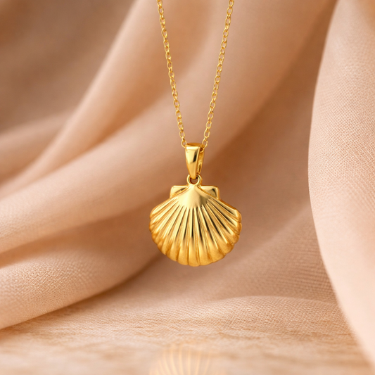 14K Solid Gold Handmade Scallop Shell Necklace Pendant
