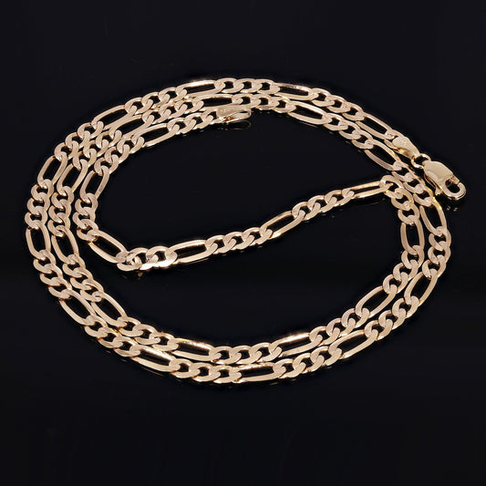 14K Solid Yellow Gold Figaro Chain Necklace 3.8mm (18", 20", 22", 24")