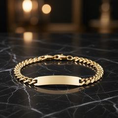 10K Yellow Gold Solid Curb Cuban Link ID Bracelet, 10.2mm (7–9")