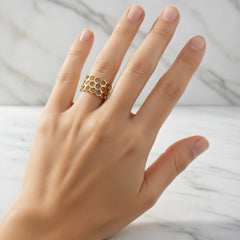 14K Yellow Gold Honeycomb Design Ring – Stackable, 11.8mm Wide, Size 6.5, 2.3 Grams