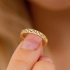 14K Solid Gold Byzantine Meander Ring – Timeless Greek Key Band Design