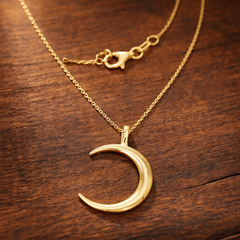 14K Solid Yellow Gold Crescent Moon Pendant Necklace, 18 Inch – 3.3 Grams