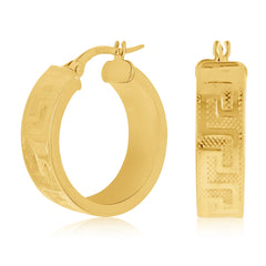 14K Yellow Gold Greek Key Hollow Hoop Earrings – 21x6mm, Lightweight 2.3 Grams