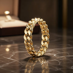 14K Yellow Gold 5mm Miami Cuban Curb Link Ring (Sizes 6–9)