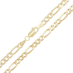 14K Yellow Gold Solid Figaro Chain Necklace – 3.2mm Classic Link, Multiple Length Options