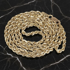 14K Yellow Gold Solid Diamond-Cut Rope Chain Necklace – 2.5mm (16"–30")