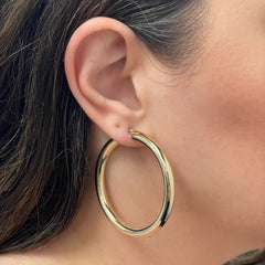 14K Yellow Gold 2.1-Inch High-Polish Classic Round Hoop Earrings (7.8 Grams)