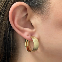 14K Yellow Gold Hollow Rounded Tube Earrings – Sand Finish, 1" Drop (9.7mm), 5.2g
