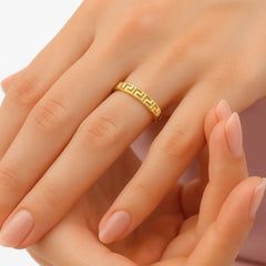 14K Solid Gold Byzantine Meander Ring – Timeless Greek Key Band Design