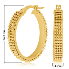 14K Yellow Gold Beaded Oval Hoop Earrings – 1" Diameter, 4mm Width, 3.3g