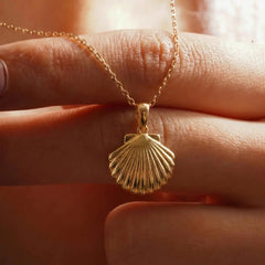 14K Solid Gold Handmade Scallop Shell Necklace Pendant