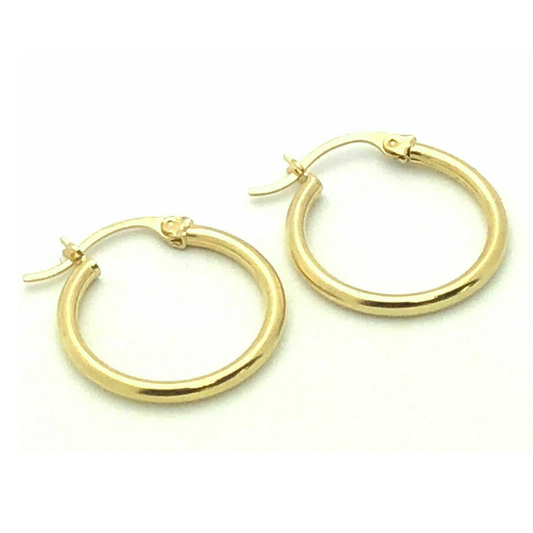 14K Solid Yellow Gold Hollow Hoop Loop Earrings – 22.3mm Diameter, 1.5 Grams