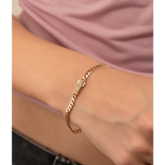 14K Solid Gold Monaco Chain Bracelet, 4mm Sleek Statement Style