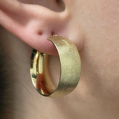 14K Yellow Gold Hollow Rounded Tube Earrings – Sand Finish, 1" Drop (9.7mm), 5.2g