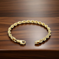 Solid 14K Yellow Gold 6mm Diamond-Cut Rope Bracelet – 8 Inch, 21.1 Grams