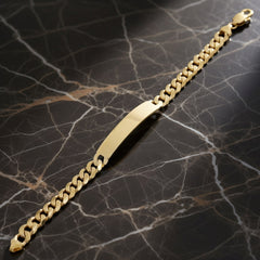 10K Yellow Gold Solid Curb Cuban Link ID Bracelet, 10.2mm (7–9")